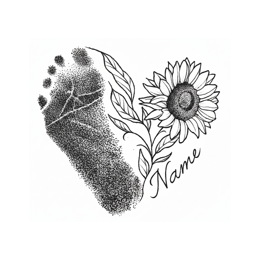 Custom Floral Baby Footprint Tattoo